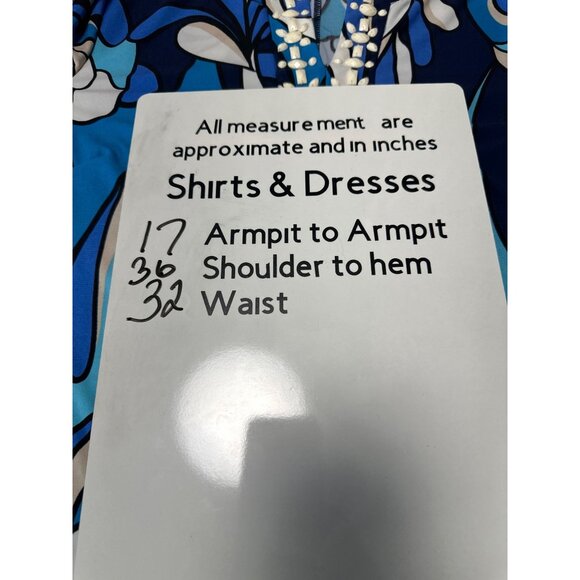 Chicos 3/4 Sleeve Blue Abstract Print Tunic Dress W/ Beaded Neckline Size 0 US S - Picture 9 of 9